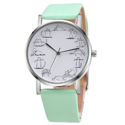 

Animal Dial Palte Cute Cat Design Wrist Watch Fashionable Quartz Movement Adjustable Pin Buckle Band for Girl Kids Chidren Present