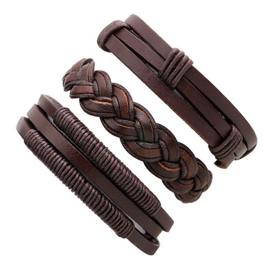 

Alloy Manual Cowhide Leather Wood Beads Weaving Ribbing Bracelet Multiple Roots Combination Suit Unisex Pair Jewellery