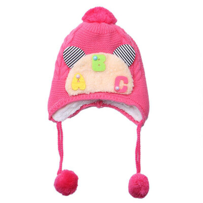 

Autumn Winter Infant Baby Boy Girl Cotton Hat Cute Letter Pattern With Ear Design Plus Velvet Cashmere Earmuffs Warm Knitted Hat