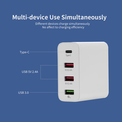 

Fast Charge 4 Ports USB Phone Computer iPad Charger Type-C Port Universal Double Holes QC30 USB Charger UK Plug