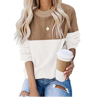 

Tailored Womens Casual Long Sleeve Color Block Pullover Sweatshirt Fuzzy Fleece Tops