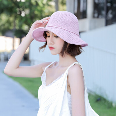 

Korean version of summer Joker fisherman hat tie bow straw hat womens summer small fresh knit beach holiday visor