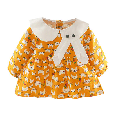 

Autumn Casual Baby Girls Dresses 1Y-4Y Long Sleeve Cartoon Rabbit Print Dress Kids Pageant Dresses 2 Colors