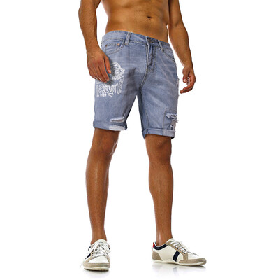 

Tailored Summer Fashion Mens Hole Stretch Casual Print Slim Denim Shorts Pants
