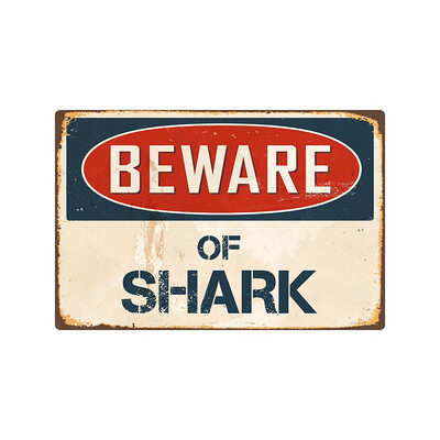 

Toponeto BEWARE OF SHARKDINOSAMetal Sign Flag Plaque Bar Club Cafe Garage Wall Decor Art