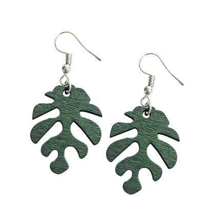 

1 Pair Simple Elegant Earrings Wood Green Leaf Shape Dangle Ladies Girl Jewelry