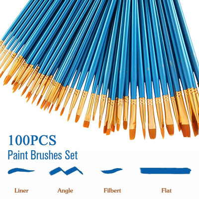 

1750100Pcs Kids Artist Oil Painting Brush Set Round Pointed Tip Nylon Wool Paint Brush Set