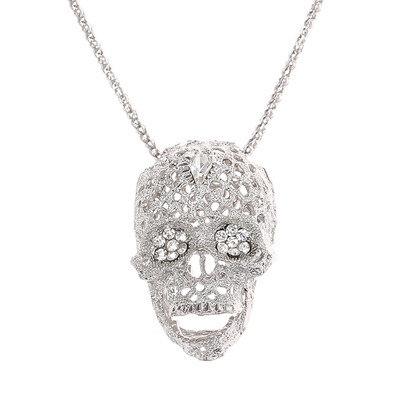 

Skull Necklace Fashion Vintage European Jewelry Hollow Crystal Long Sweater Chain Pendant Skull Necklace