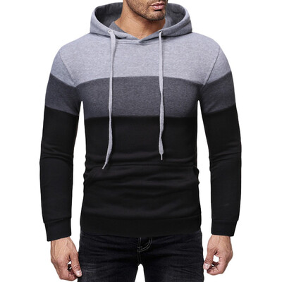 

Toponeto Men Autum Winter Long Sleeve Hooded Sweatshirt Patchwork Outwear Tops Blouse