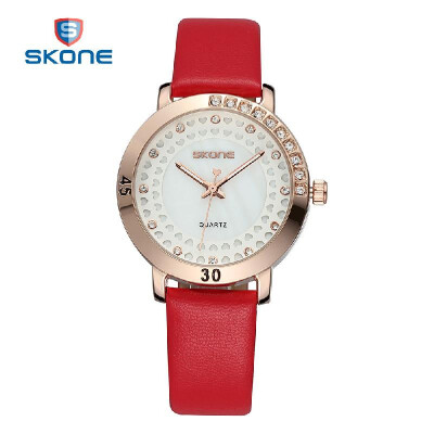 

SKONE Luxury Brand Fashion Rhinestone Women Quartz Casual Watch PU Leather Famous Elegant Student Girl Lady Clock Wristwatch