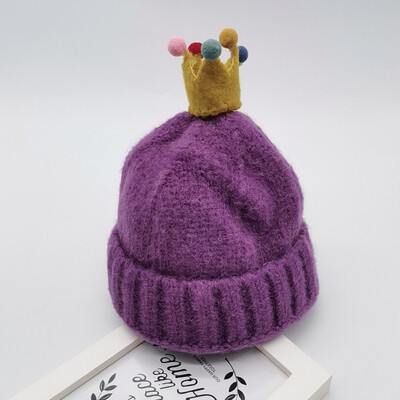 

Boys Girls Cute Autumn Winter Warm Kids Baby Crown Design Hats Wool Hemming Caps
