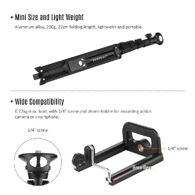 

YUNTENG VCT-1388 Portable Selfie Stick Tripod Aluminum Alloy Max Load 05kg with Phone Hoder Remote Control for iPhone 7 7plus Xi