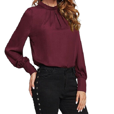 

Women Summer Autumn Plus Size Sexy Blouse Hollow Collar Fashion Commute Solid Color Long Sleeve Chiffon Shirt