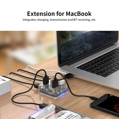 

ORICO MH4U-U3-03-CR 4 Ports USB30 Transparent Desktop HUB Blue LED With Rubber Anti-skid Pad Reserved External Power Supply 30cm