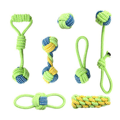 

7pcslot Dog Toys Pet Puppy Teeth Clean Outdoor Traning Fun Playing Green Rope Ball Toy for Large Small Dog Cat