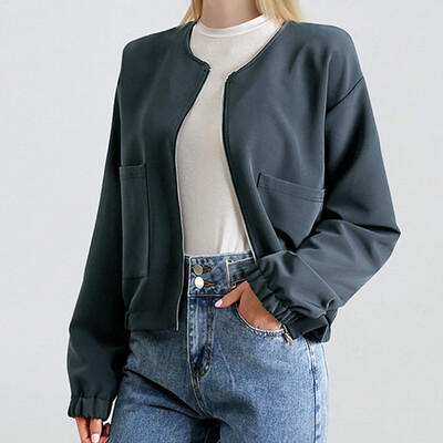 

Tailored Fashion Women Zipper Top Blouse Leisure Long Sleeve Loose Pure Color Coat