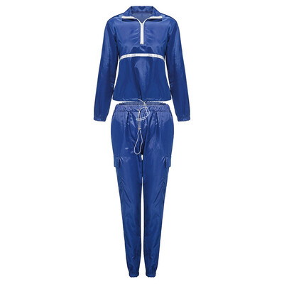 

Toponeto Women Fashion Casual Zip Stitching Set Long Sleeve Crop Tops Pants