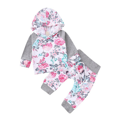 

Cute Baby Girls Clothes Floral Print Hoodie Sweatshirt Tops Trousers kid fashion Outfits Clothes