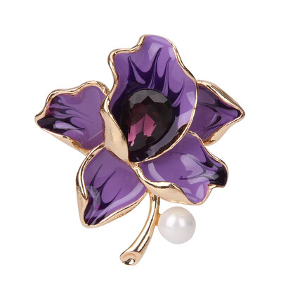 

Factory Direct Sale Pink Purple Red Enameled&Crystal Flowers Brooches For Women