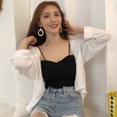 

Womens Summer Spaghetti Strap Crisscross Solid Ruched Knitted Camisole Sexy Sleeveless New Casual Camis Underwear Women