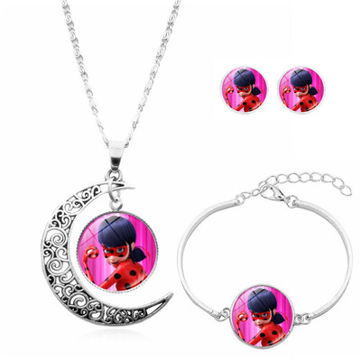 

4 Pcs\Set 10 Colors New Miraculous Ladybug Love Bugs Earrings Bracelet Pendant Set