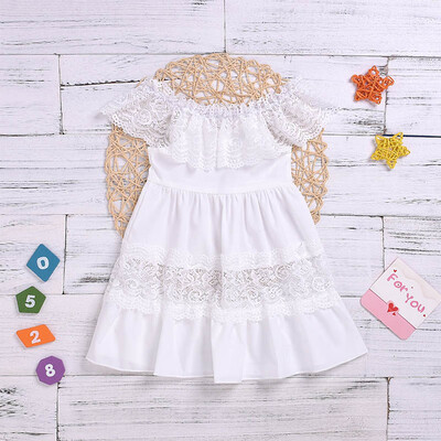 

Summer Baby Girls Casual Cotton Lace Off Shoulders Dress Kids Solid Color cute Princess Clothing 1-6 Years