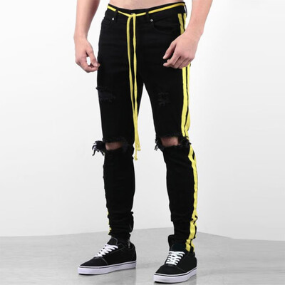 

Gobestart Mens Fashion Denim Cotton Straight Hole Trouser Distressed Jeans Long Pant