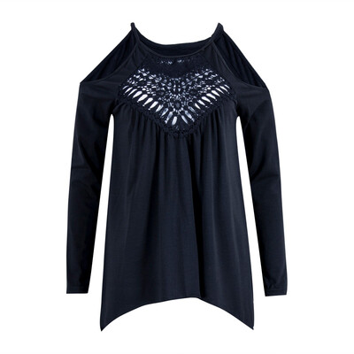 

Sexy Women Blouse Top Long Sleeve Ladies Casual Strappy Cold Shoulder Lace Shirt