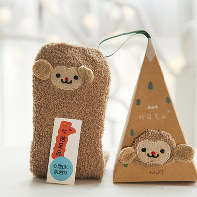 

Christmas Gift 3D Design Fluffy Coral Velvety Thick Warm Socks For Women Towel Sleeping High Quality Sox Socks With Box