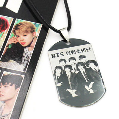 

KPOP BTS Bangtan Boys Same Paragraph Necklace Stainless Steel Square Photo Pendant Necklace Boys Girls Necklace Gifts for Fans