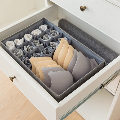 

Washable Cotton&Linen Bra Underwear Organizer Moisture-proof Multi-grid Closet Organizer Foldable Large Storage Box