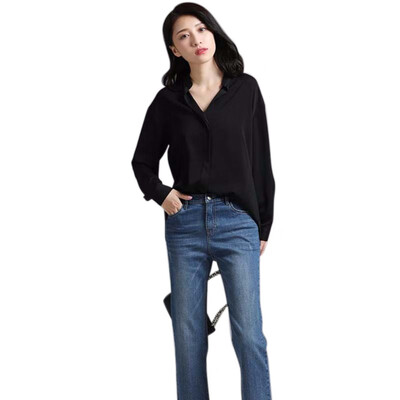 

Liva girl womens tops&blouses Black Noir White Solid Pocket Loose Blouses Women Oversized V-neck Sexy Shirts Tops Female