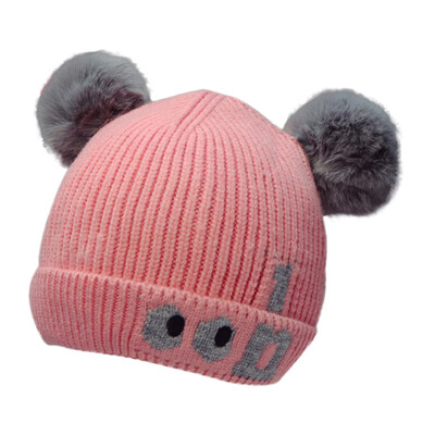 

Warm Winter Newborn Cute Warm Kids Girls Boys Baby Cartoon Hats Knitted Wool Hemming Caps With Ball