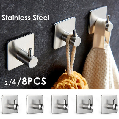 

248PCS Strong Adhesive Sticker Stainless Steel Hooks Wall Door Clothes Coat Hat Hanger Kitchen Bathroom Rustproof Towel Hooks