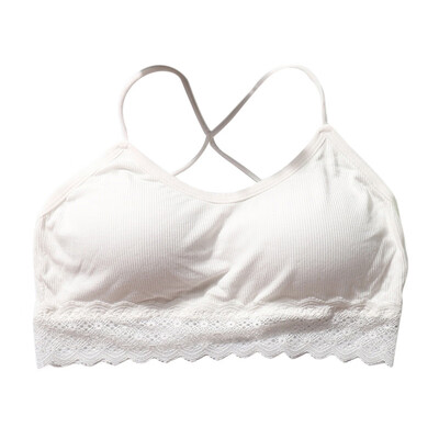 

New Simple Solid Color Cross Sling Bottom Lace Stitching Beauty Back No Steel Ring Wrapped Chest