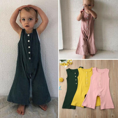 

Infant Baby Girl Solid Color Sleeveless Bell Bottom Romper Jumpsuit Bodysuit Set