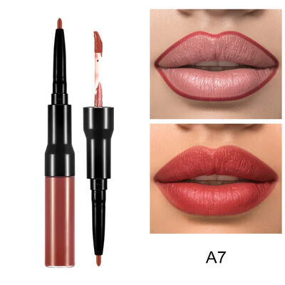 

Double Headed Makeup Lipstick Long Lasting Pigments Waterproof Lip Liner Gloss Matte Liquid Lipstick Pen Nude Makeup Tool