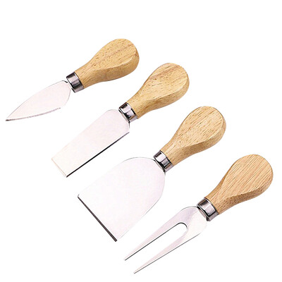 

4pcs Stainless Steel Cheese Slicers Shovels Fork Set Wood Handle Baking Butter Sandwich Spreader Kit