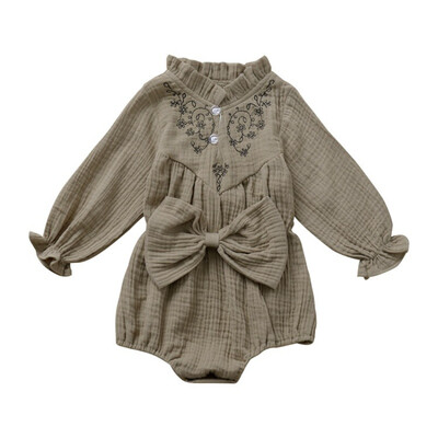 

Autumn Winter Baby Girls Long Sleeve Rompers Bow Embroidered Solid Color Cute One-Pieces Jumpsuit Triangle Rompers For Baby