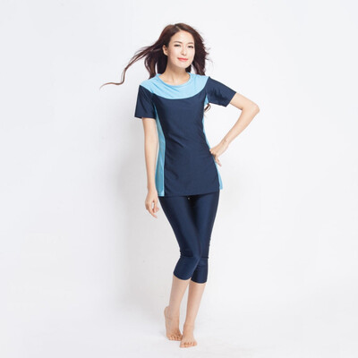 

Muslim Women Lady Islamic Conservatism Swimwears Short Sleeve Tops Pants Swimsuit
