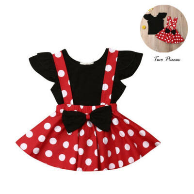 

UK Toddler Kid Baby Girl T-Shirt Bowknot Strap Skirt Dress Outfit Clothes Set