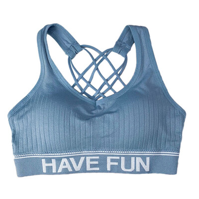 

Women Cross Straps Beauty Back Bra Summer Letter Print Knitting Thread Fitness Bras Active Bralette Sujetadores Para Mujer
