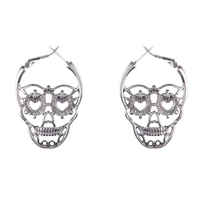 

Fashion Cool Vintage Punk Silver Skull Hollow Skeleton Loop Hoop Earrings 1 Pair