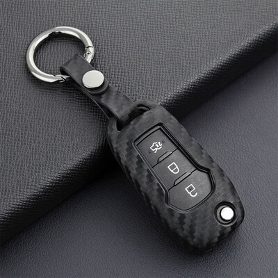 

Carbon Fiber Style Car Key Case Protector Cover Keychain Ring For Ford Mondeo US