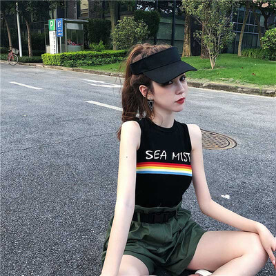 

2019 crop top women Summert Fashion Concise All-match Slim Fit Sleeveless Round Collar Letter Printed Camisole