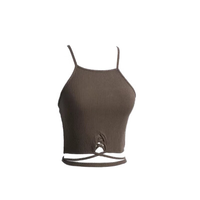 

Sexy Lace Up Solid Short Tank Top Strappy Cross Wrap Boho Crop Top Women Summer Tops Cut Out Slim Cotton Solid Camisole
