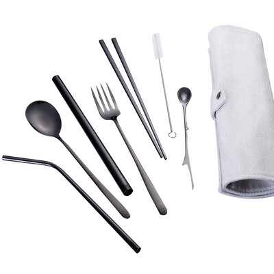 

Stainless Steel Straw Set With Cleaning Brush Straw Set Reusable Tableware Travel Set With Fork Spoon Chopsticks