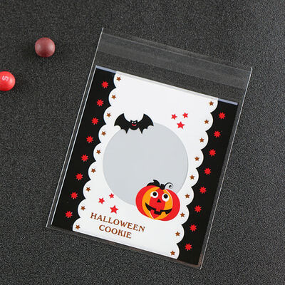

100pcslot Halloween Pumpkin Gifts Bags Smile Face Biscuits Plastic Bags Self-adhesive Packaging Bags Party Supplies