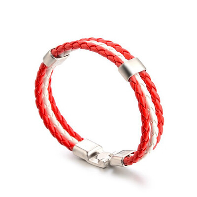 

National Flag Leather Bracelet For Men Women Weave Braided Handmade Rope Wristband Jewelry