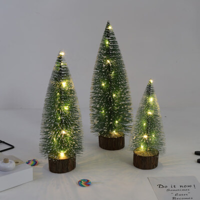 

Tabletop Christmas Tree Miniature Pine Frosted With LED Design Trees With Wood Base Crafts Home Decor Ornaments Arbol De Navidad